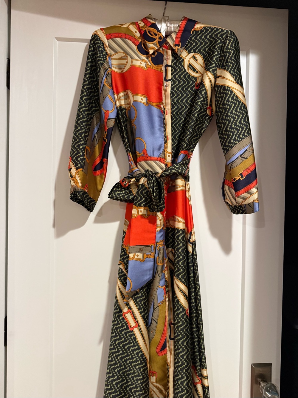 Zara Vintage-Inspired Multicolor Belt-Print Shirt Dress, XS